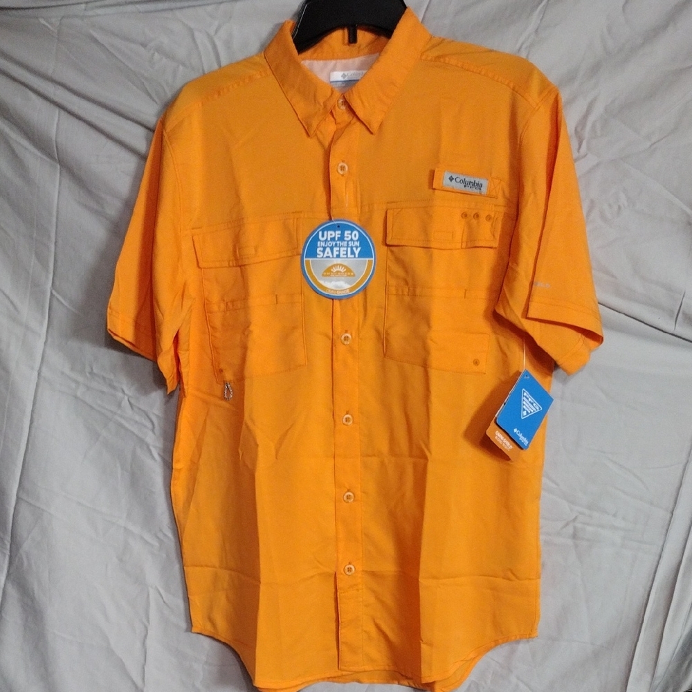 NWT Columbia Orange PFG Blood And Guts Casual Button Down Shirt